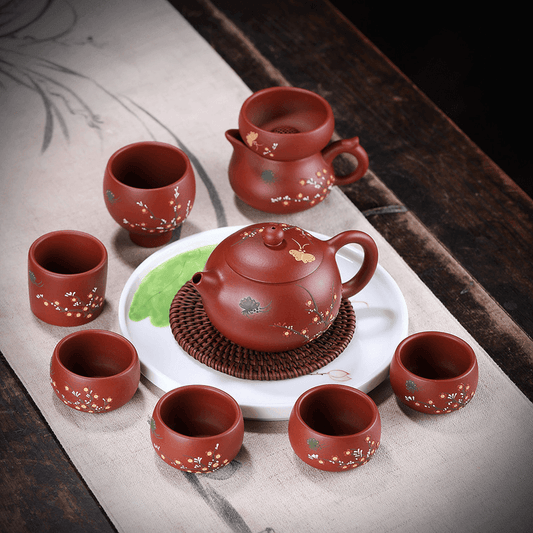 Yixing Purple Clay Teapot [Plum Blossom Xishi] Set | 宜兴紫砂壶 原矿大红袍 [梅花咏梅西施] 茶壶套装 - YIQIN TEA HOUSE 一沁茶舍  |  yiqinteahouse.com