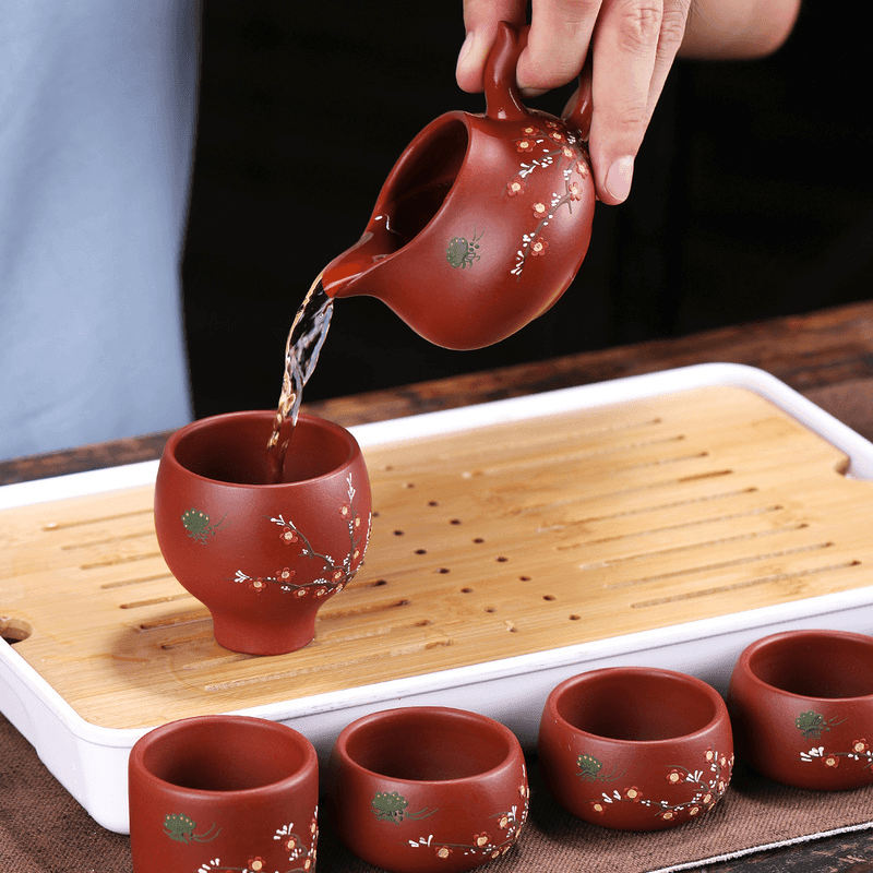 Yixing Zisha Teapot Set [Plum Blossom Xishi] (Dahongpao - 260ml) - YIQIN TEA HOUSE | yiqinteahouse.com | 200-300ml, teapot, teaware, teaware set, zisha teapot