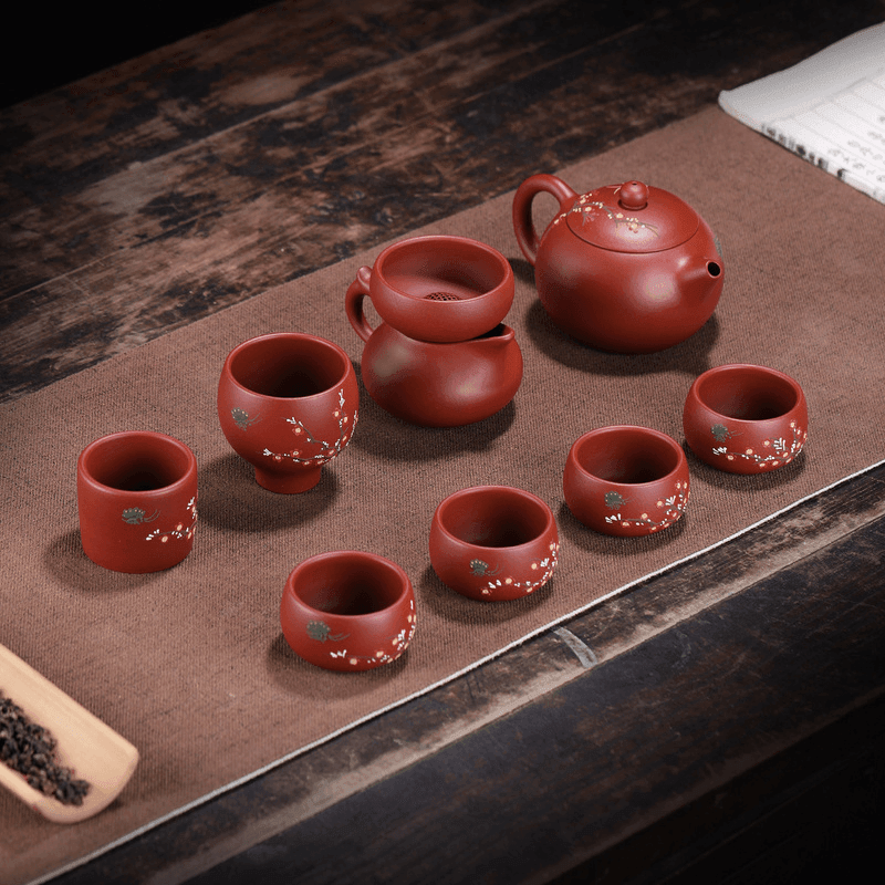 Yixing Zisha Teapot Set [Plum Blossom Xishi] (Dahongpao - 260ml) - YIQIN TEA HOUSE | yiqinteahouse.com | 200-300ml, teapot, teaware, teaware set, zisha teapot