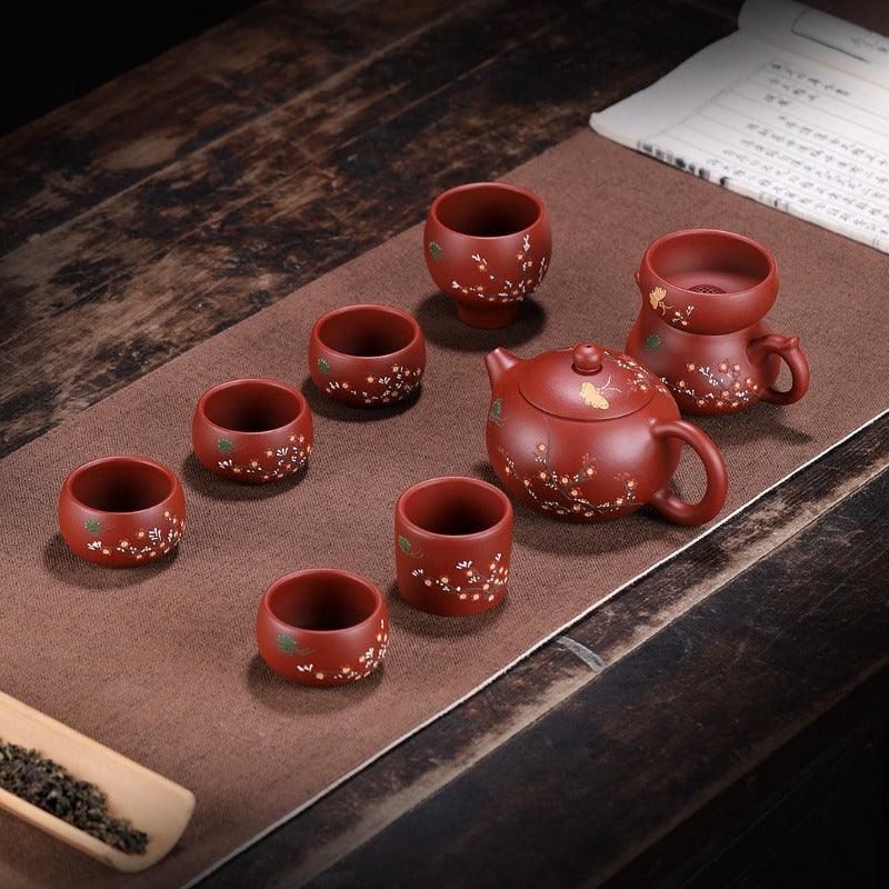 Yixing Zisha Teapot Set [Plum Blossom Xishi] (Dahongpao - 260ml) - YIQIN TEA HOUSE | yiqinteahouse.com | 200-300ml, teapot, teaware, teaware set, zisha teapot