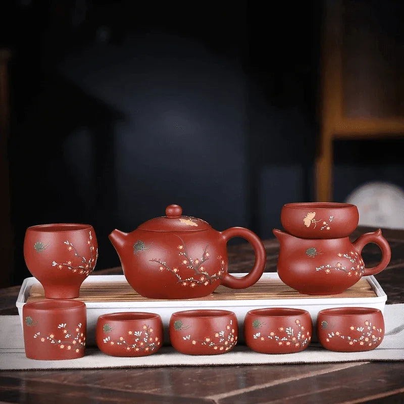 Yixing Zisha Teapot Set [Plum Blossom Xishi] (Dahongpao - 260ml)