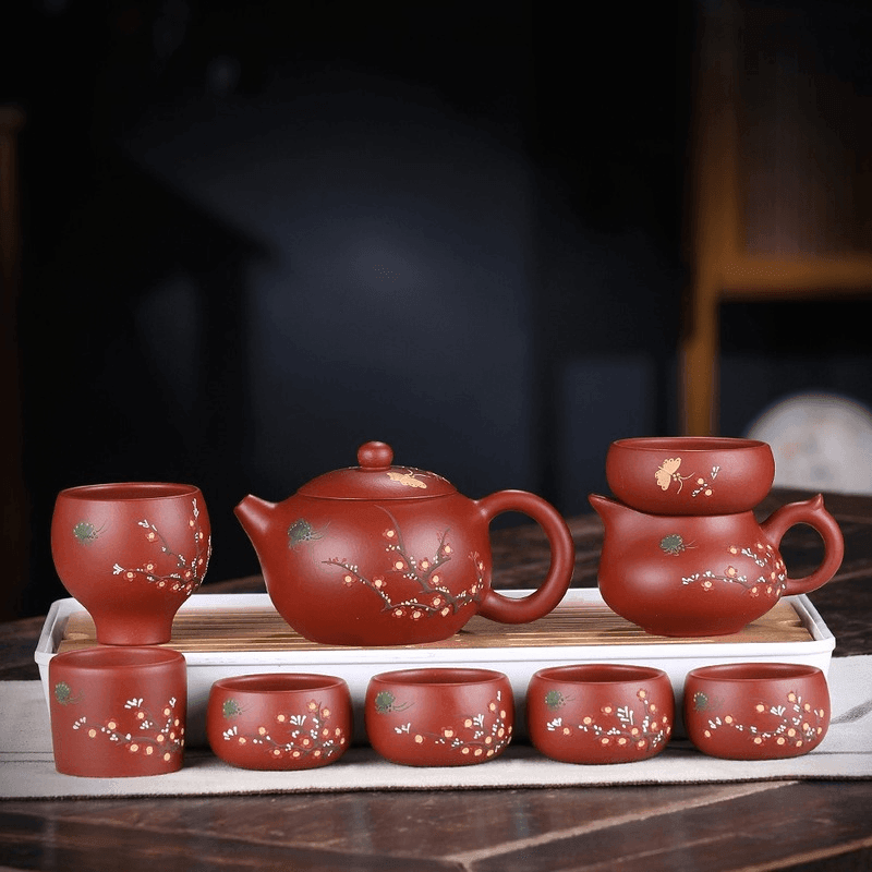 Yixing Zisha Teapot Set [Plum Blossom Xishi] (Dahongpao - 260ml) - YIQIN TEA HOUSE | yiqinteahouse.com | 200-300ml, teapot, teaware, teaware set, zisha teapot