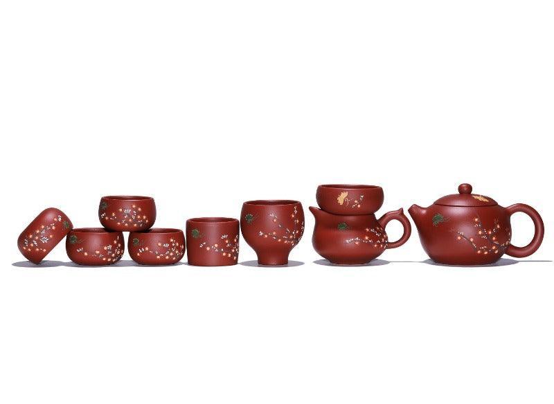 Yixing Zisha Teapot Set [Plum Blossom Xishi] (Dahongpao - 260ml) - YIQIN TEA HOUSE | yiqinteahouse.com | 200-300ml, teapot, teaware, teaware set, zisha teapot