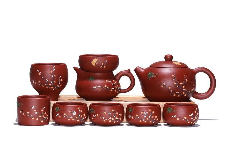 Yixing Zisha Teapot Set [Plum Blossom Xishi] (Dahongpao - 260ml) - YIQIN TEA HOUSE | yiqinteahouse.com | 200-300ml, teapot, teaware, teaware set, zisha teapot