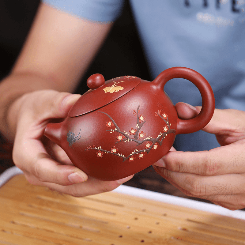 Yixing Zisha Teapot Set [Plum Blossom Xishi] (Dahongpao - 260ml) - YIQIN TEA HOUSE | yiqinteahouse.com | 200-300ml, teapot, teaware, teaware set, zisha teapot