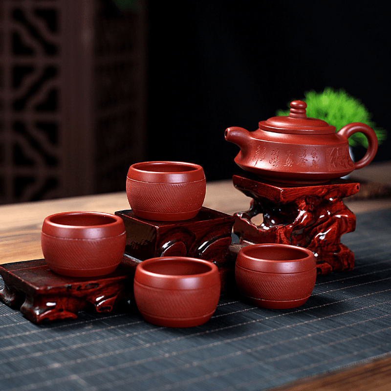 Yixing Zisha Teapot Set [Shede Zhou Pan] (Dahongpao - 150ml) - YIQIN TEA HOUSE | yiqinteahouse.com | <200ml, new arrival, teapot, teaware, teaware set, zisha teapot