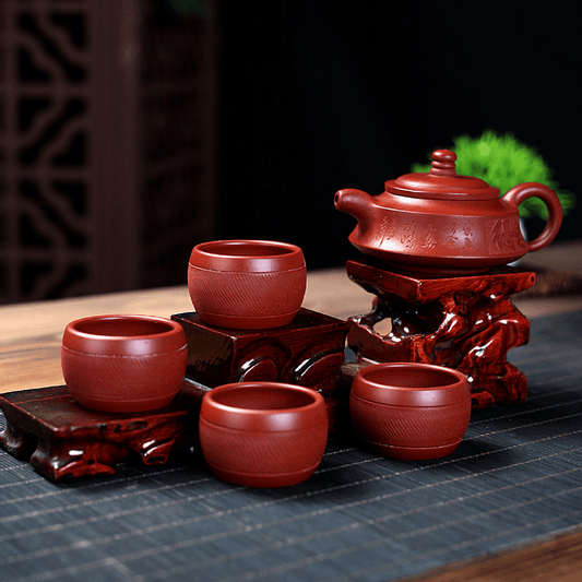 Yixing Purple Clay Teapot [Shede Zhou Pan] Set | 宜兴紫砂壶 原矿大红袍 [舍得周盘] 茶壶套装 - YIQIN TEA HOUSE 一沁茶舍  |  yiqinteahouse.com