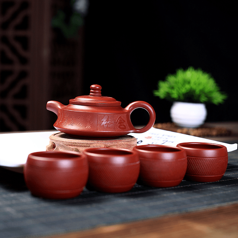 Yixing Zisha Teapot Set [Shede Zhou Pan] (Dahongpao - 150ml) - YIQIN TEA HOUSE | yiqinteahouse.com | <200ml, new arrival, teapot, teaware, teaware set, zisha teapot