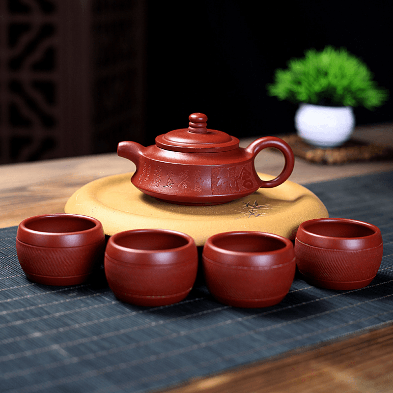 Yixing Zisha Teapot Set [Shede Zhou Pan] (Dahongpao - 150ml) - YIQIN TEA HOUSE | yiqinteahouse.com | <200ml, new arrival, teapot, teaware, teaware set, zisha teapot