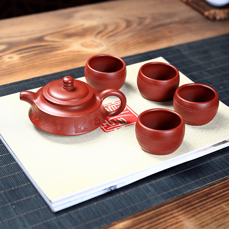 Yixing Zisha Teapot Set [Shede Zhou Pan] (Dahongpao - 150ml) - YIQIN TEA HOUSE | yiqinteahouse.com | <200ml, new arrival, teapot, teaware, teaware set, zisha teapot