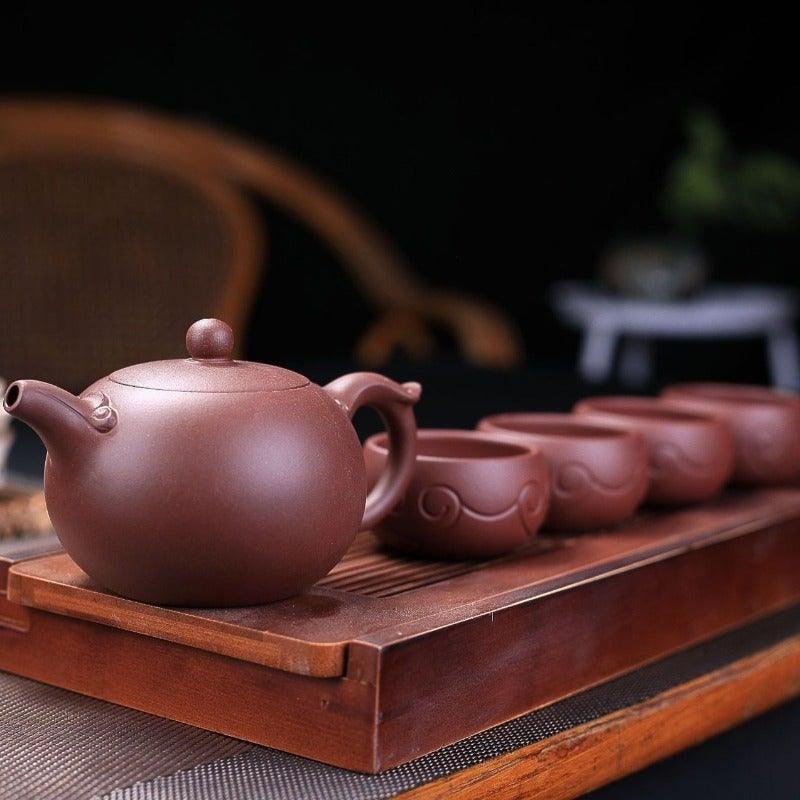 Yixing Zisha Teapot Set [Wishful Xishi] (Zi Ni - 240ml) - YIQIN TEA HOUSE | yiqinteahouse.com | 200-300ml, teapot, teaware, teaware set, zisha teapot