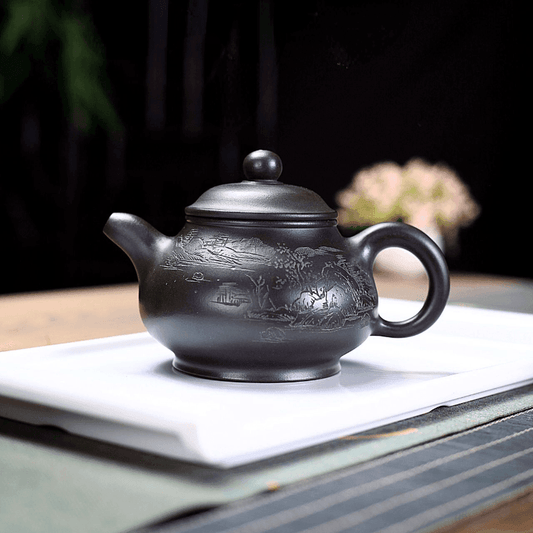 Yixing Purple Clay Teapot [Shanshui Pun Pot] | 宜兴紫砂壶 原矿石黄料 [山水潘壶] - YIQIN TEA HOUSE 一沁茶舍  |  yiqinteahouse.com