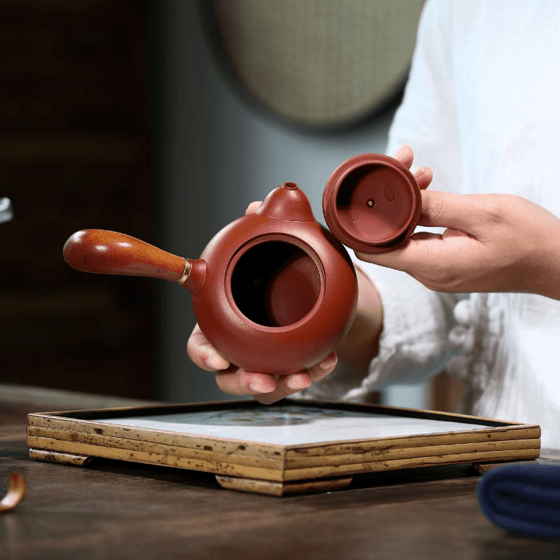 Yixing Zisha Teapot [Tang Yu Side Handle Pot] (Dahongpao - 220ml) - YIQIN TEA HOUSE | yiqinteahouse.com | 200-300ml, teapot, teaware, zisha teapot