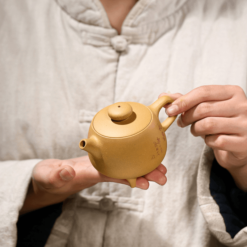 Yixing Zisha Teapot [Three Legs Tripod] (Huangjin Duan Ni - 190ml) - YIQIN TEA HOUSE | yiqinteahouse.com | <200ml, teapot, teaware, zisha teapot