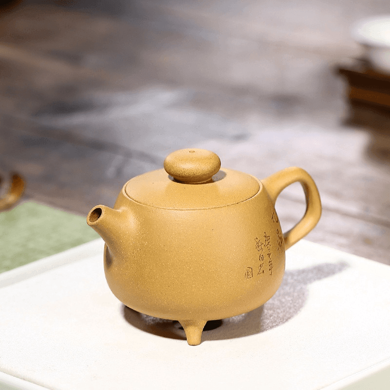 Yixing Zisha Teapot [Three Legs Tripod] (Huangjin Duan Ni - 190ml) - YIQIN TEA HOUSE | yiqinteahouse.com | <200ml, teapot, teaware, zisha teapot