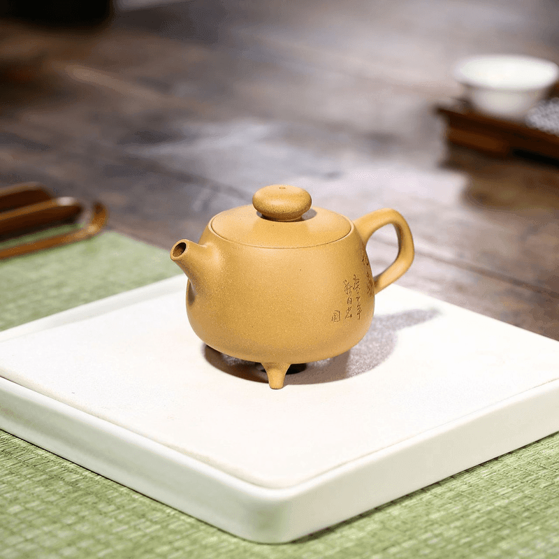 Yixing Zisha Teapot [Three Legs Tripod] (Huangjin Duan Ni - 190ml) - YIQIN TEA HOUSE | yiqinteahouse.com | <200ml, teapot, teaware, zisha teapot