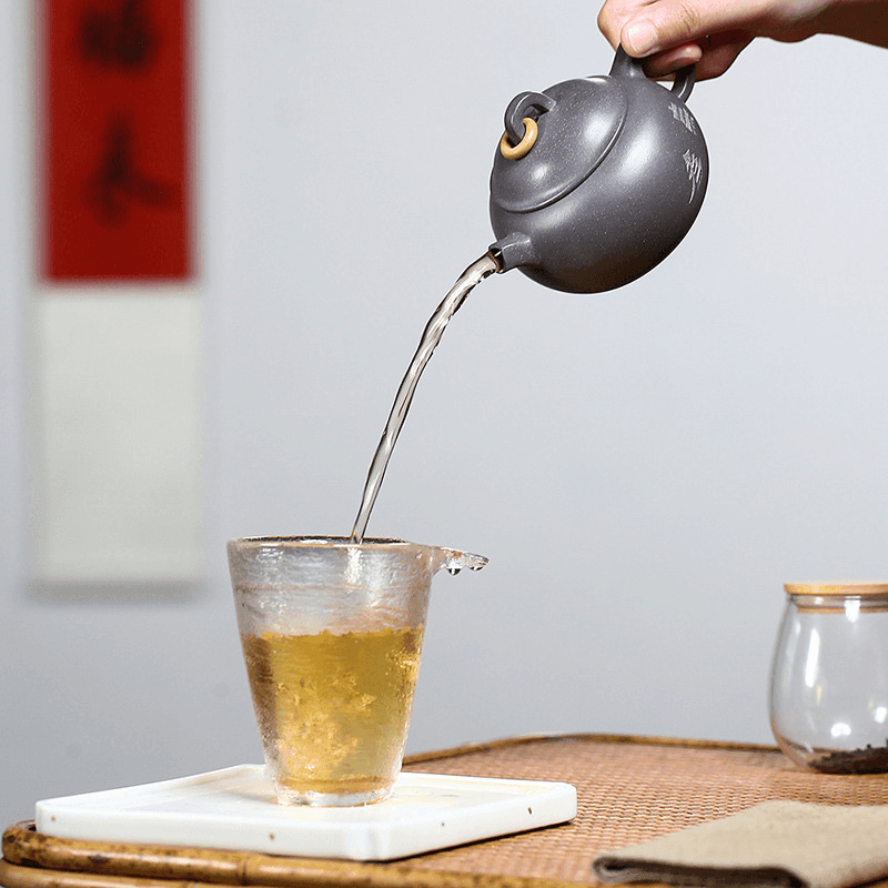 Yixing Zisha Teapot [Yuhuan Pot] (Qinghua Duan Ni - 230ml) - YIQIN TEA HOUSE | yiqinteahouse.com | 200-300ml, teapot, teaware, zisha teapot