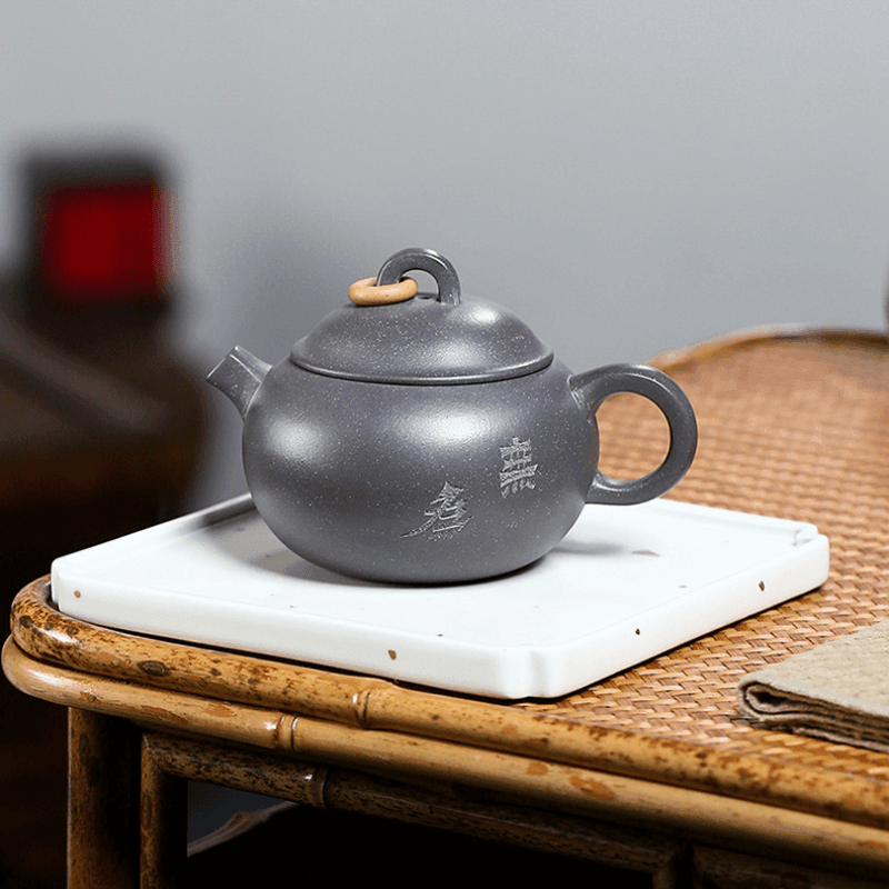 Yixing Zisha Teapot [Yuhuan Pot] (Qinghua Duan Ni - 230ml) - YIQIN TEA HOUSE | yiqinteahouse.com | 200-300ml, teapot, teaware, zisha teapot