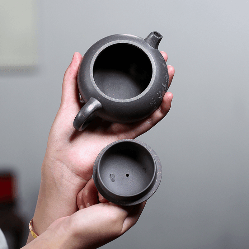 Yixing Zisha Teapot [Yuhuan Pot] (Qinghua Duan Ni - 230ml) - YIQIN TEA HOUSE | yiqinteahouse.com | 200-300ml, teapot, teaware, zisha teapot